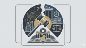 Современная иллюстрация, изображающая концепцию судебных разбирательств в Ржеве в 2026 году.